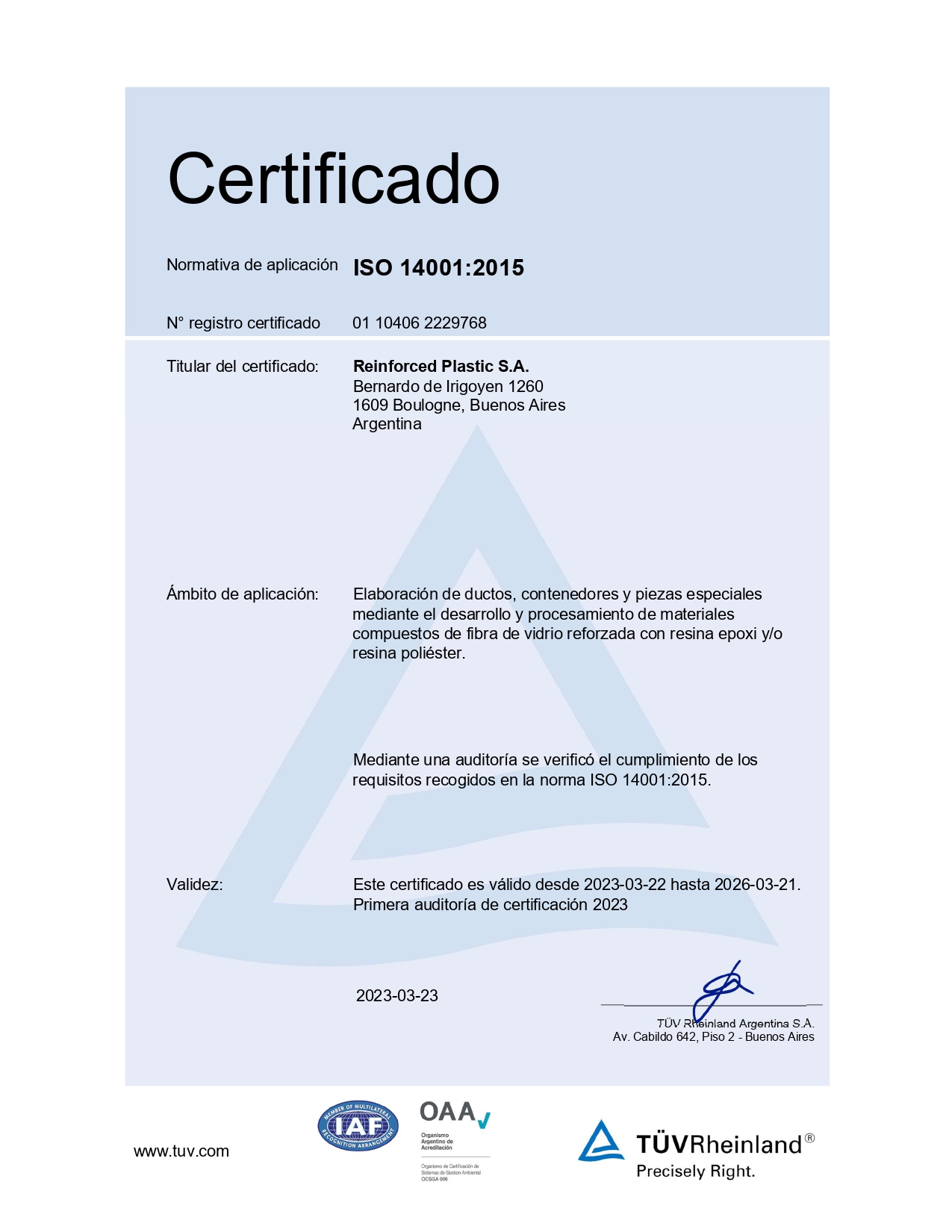 Certificación ISO 14001